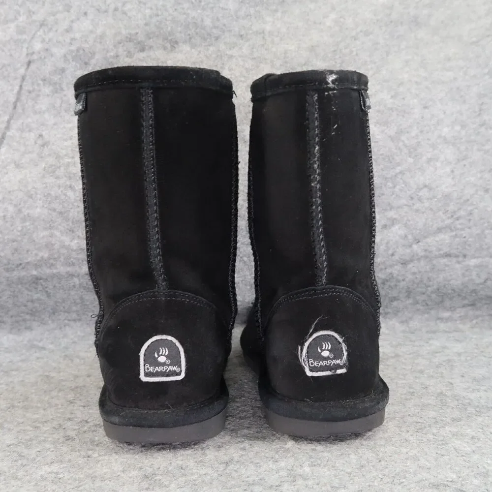 Bearpaw Shoes Kids 5 Winter Boots Pull On Leather Wool Evangaline Black Comfort